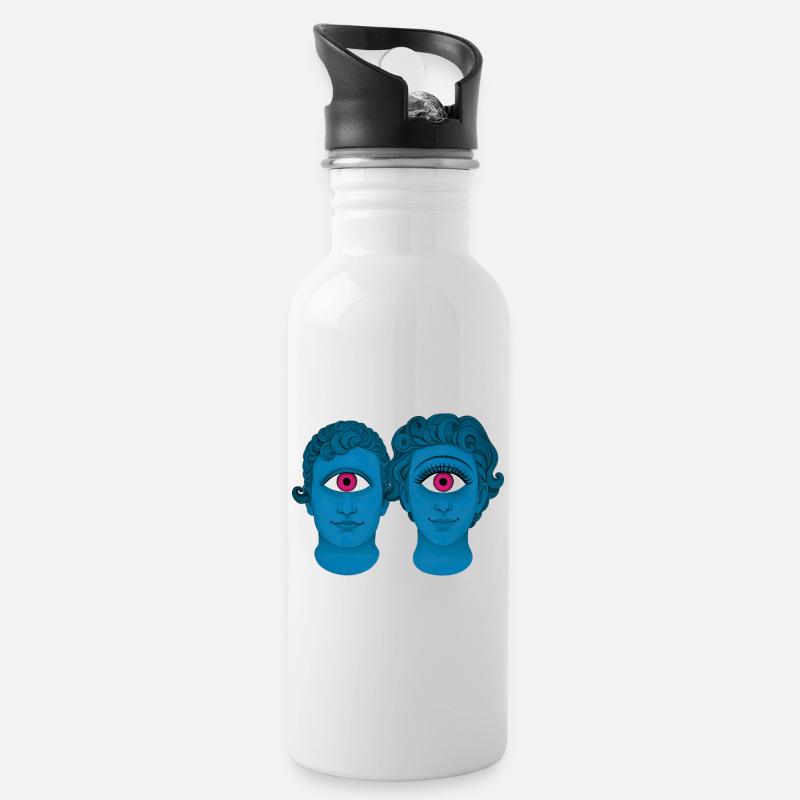 CYCLOPS IN LOVE – nette Leute - Trinkflasche mit integriertem Trinkhalm - Weiß