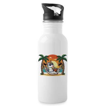 Drôle de licorne sur le hamac de plage pendant les vacances d’été - Gourde avec paille intégrée - blanc - Droite