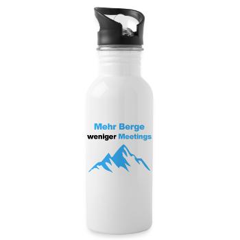 Mehr Berge, weniger Meetings, Urlaub, Büro - Trinkflasche mit integriertem Trinkhalm - Weiß - Rechts