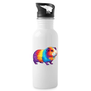 Colorful Guinea Pig Rainbow Pop Art Watercolor - Water bottle with straw - white - Right