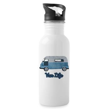 Van Life Watercolor Vintage Camper Travel - Water bottle with straw - white - Right