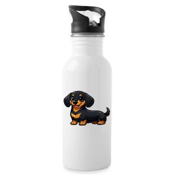 Süßer Dackel im Cartoon Stil - Trinkflasche mit integriertem Trinkhalm - Weiß - Rechts