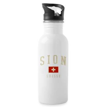 Sion Suisse Emblem Vintage - Trinkflasche mit integriertem Trinkhalm - Weiß - Rechts
