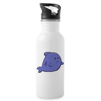 Mignon requin bleu adorable animal marinier Kawaii - Gourde avec paille intégrée - blanc - Droite