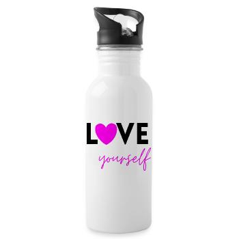 LOVE YOURSELF PINK! SELFLOVE EEMPOWERMENT MENTAL - Trinkflasche mit integriertem Trinkhalm - Weiß - Rechts