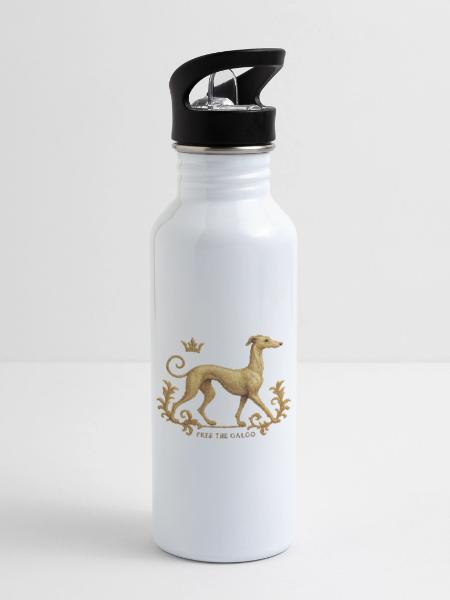 Free the Galgo - Embroidery Nr01 - Trinkflasche mit integriertem Trinkhalm - Weiß - Rechts