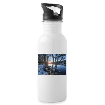 Winter River at Sunset - Water bottle with straw - white - Right