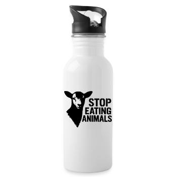 Alpaca Stop Eating Animals - Trinkflasche mit integriertem Trinkhalm - Weiß - Rechts