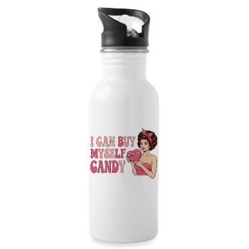 I Can Buy Myself Candy – Retro Pop-Art Design - Trinkflasche mit integriertem Trinkhalm - Weiß - Rechts