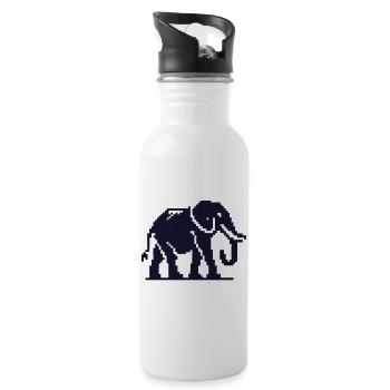 Elefant Pixelkunst Dunkelblau - Trinkflasche mit integriertem Trinkhalm - Weiß - Rechts
