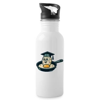 Ei mit Abschluss Hut in der Pfanne - Trinkflasche mit integriertem Trinkhalm - Weiß - Rechts