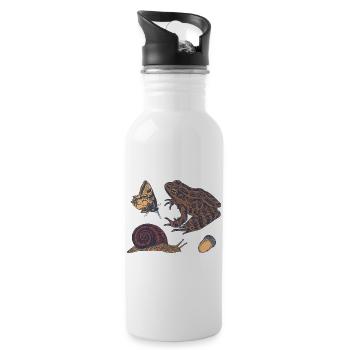 Vintage Nature Illustration: Toad & Butterfly - Water bottle with straw - white - Right