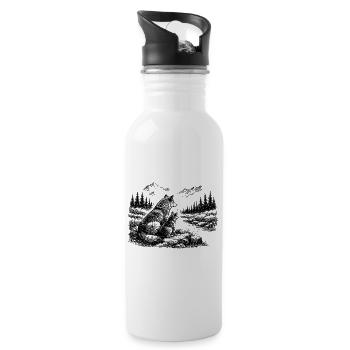 Wolf und Kind in der Natur – Berge, Wald, Fluss - Trinkflasche mit integriertem Trinkhalm - Weiß - Rechts
