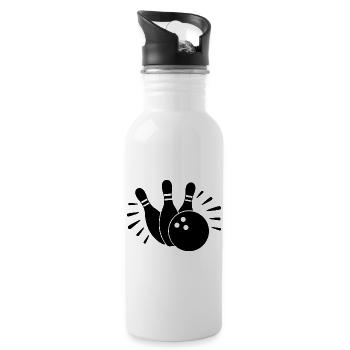 Bowlingkugel und Kegel - Trinkflasche mit integriertem Trinkhalm - Weiß - Rechts