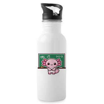 Kawaii debt revenge with chalk axolotl - Water bottle with straw - white - Right