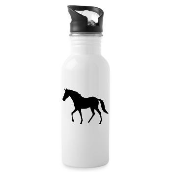 Pferde Silhouetten schwarz Geschenk Reiter - Trinkflasche mit integriertem Trinkhalm - Weiß - Rechts
