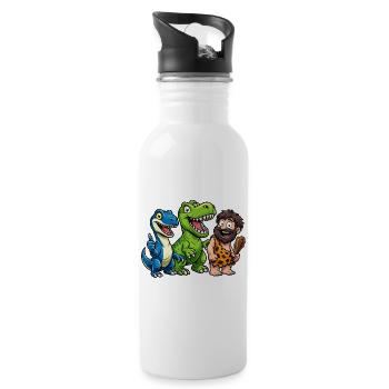 Dino Friends Caveman Stone Age Fun - Water bottle with straw - white - Right