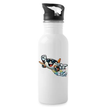 Cheerful airplane with sunglasses - Water bottle with straw - white - Right