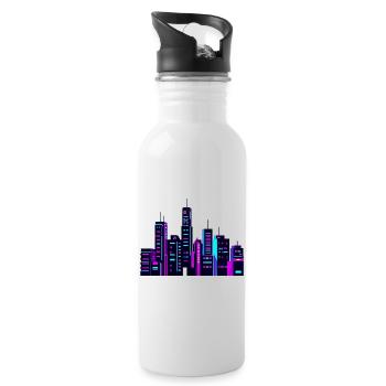 Neon City Skyline - Water bottle with straw - white - Right