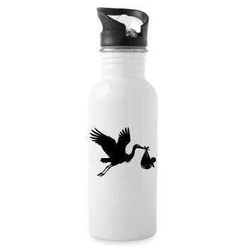 Cigogne avec bébé – Motif de cigogne - Gourde avec paille intégrée - blanc - Droite