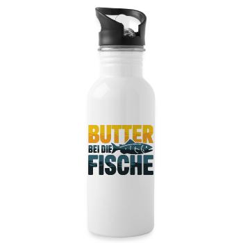  Butter Bei Die Fische Lustiger Spruch Für Angler - Trinkflasche mit integriertem Trinkhalm - Weiß - Rechts