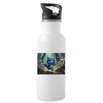Blaues Waldkätzchen Abenteuer - Trinkflasche mit integriertem Trinkhalm - Weiß - Rechts