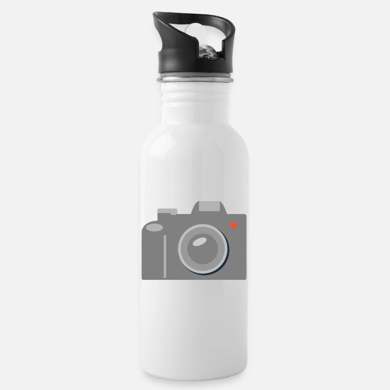 Icône de caméra Gris graphique - Gourde avec paille intégrée - blanc