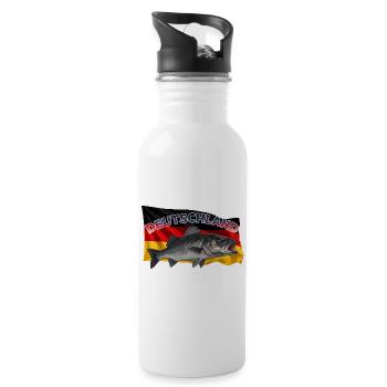 Wolfsbarsch Angeln Deutschland - Trinkflasche mit integriertem Trinkhalm - Weiß - Rechts