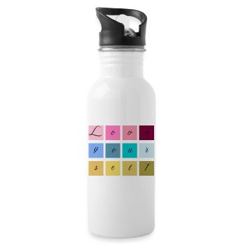 Love Yourself Schriftzug Pastell - Trinkflasche mit integriertem Trinkhalm - Weiß - Rechts