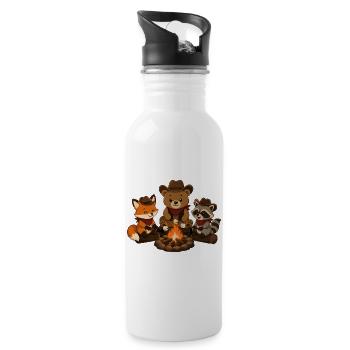 Camping animals around the campfire with marshmallows - Water bottle with straw - white - Right