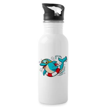 Lustiger Delfin mit Taucherbrille - Trinkflasche mit integriertem Trinkhalm - Weiß - Rechts
