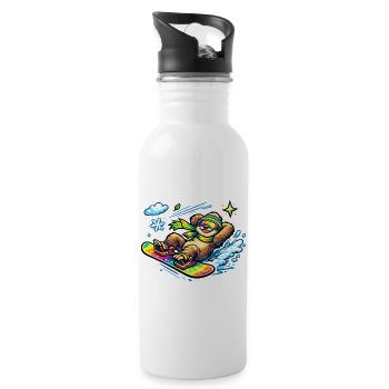 Schnee-Surfer Faultier - Trinkflasche mit integriertem Trinkhalm - Weiß - Rechts