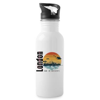 London Silhouette Vintage Sonnenuntergang - Trinkflasche mit integriertem Trinkhalm - Weiß - Rechts