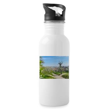 Spring view with a blooming orchard - Water bottle with straw - white - Right