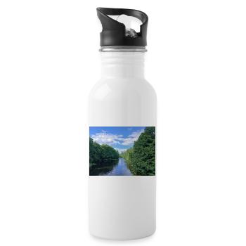 Rivière tranquille au milieu des arbres verdoyants - Gourde avec paille intégrée - blanc - Droite