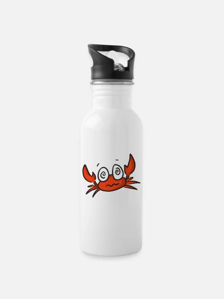 Red crab cartoon with big eyes - Water bottle with straw - white