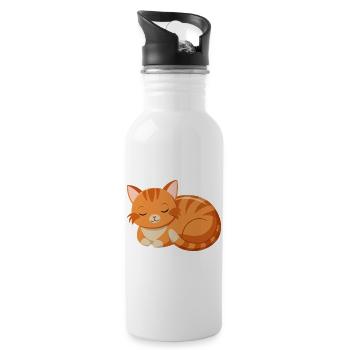 Cute sleeping cat - Water bottle with straw - white - Right
