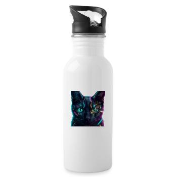 Katzen-Neonnetz - Trinkflasche mit integriertem Trinkhalm - Weiß - Rechts