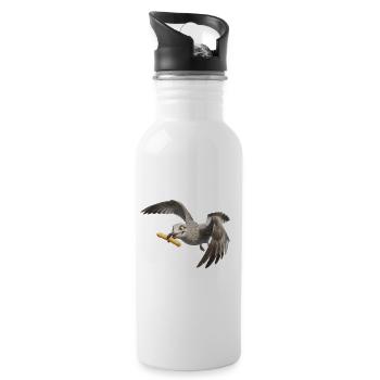 Möwe mit Pommes frites - Trinkflasche mit integriertem Trinkhalm - Weiß - Rechts