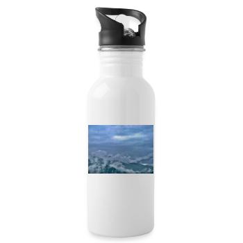 Nebel über Berglandschaft Morgenlicht - Trinkflasche mit integriertem Trinkhalm - Weiß - Rechts