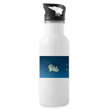Deep Sea Manta in the Blue Ocean - Water bottle with straw - white - Right