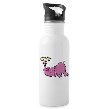 Rosa Elefant mit Gänseblümchen - Trinkflasche mit integriertem Trinkhalm - Weiß - Rechts