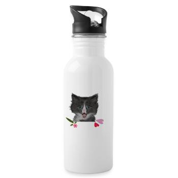 Kitten with hearts - Water bottle with straw - white - Right