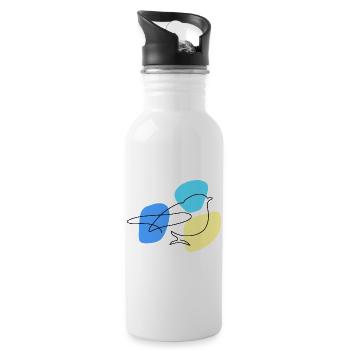 Lineart Blue with Pastel Shapes - Water bottle with straw - white - Right