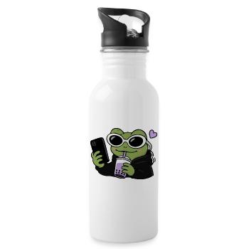 Selfie Boba de la Grenouille de la génération Z Kawaii Esthétique Grenouille drôle - Gourde avec paille intégrée - blanc - Droite
