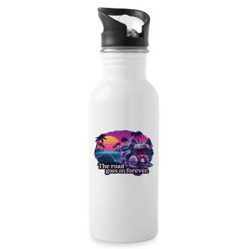 Retro biker on sunset background - Water bottle with straw - white - Right