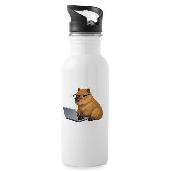 Capybara on the laptop - Water bottle with straw - white - Right