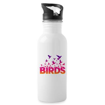 Vögel  - Trinkflasche mit integriertem Trinkhalm - Weiß - Rechts