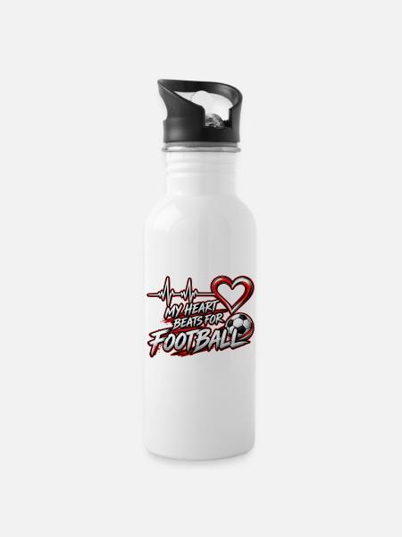 Herzschlag fürs Fußball - Trinkflasche mit integriertem Trinkhalm - Weiß