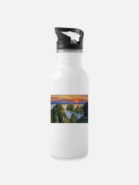 Sonnenuntergang - Trinkflasche mit integriertem Trinkhalm - Weiß